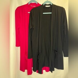 Zenana Outfitters Black Pink Cardigans with Pockets Women size large Lot of 2